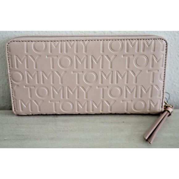 Tommy Hilfiger Women's Pink Logo Embossed Zip Around PU Leather Wallet - Picture 2 of 7